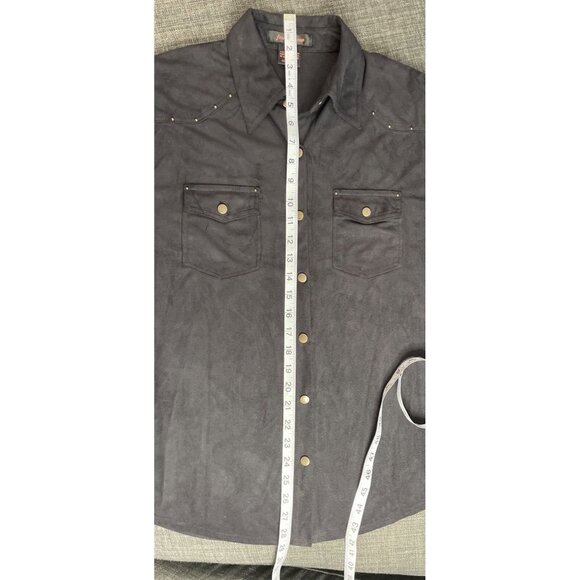 Francesca Rose Navy Long Sleeve Western Button Down Shirt Silver Accents Sz S - Picture 9 of 10